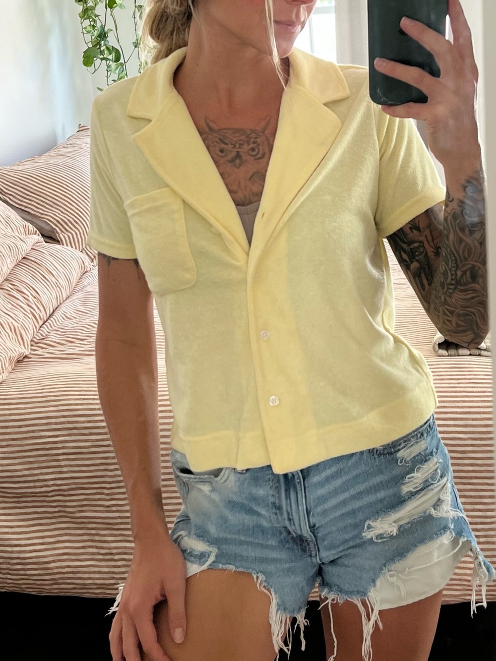 C&C California | Butter Yellow | Towel Type Button Down Shirt -XS